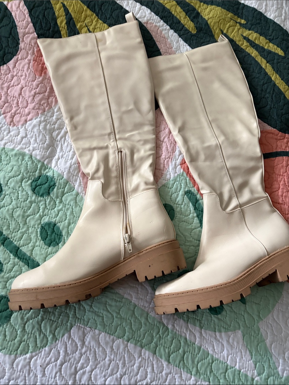 Women's Over-the-Knee Cream Chunky Sole Boots